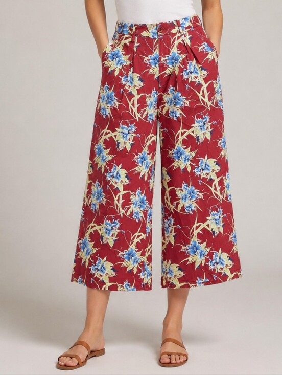 Moussy Pants - Moussy Red Floral Print Wide-Leg Pants